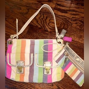 Coach Poppy Striped Legacy Sequined Colorful Hippie Purse- 19025 With Wristlet